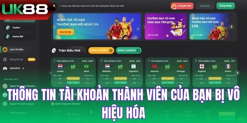 Thông tin tài khoản thành viên của bạn bị vô hiệu hóa
