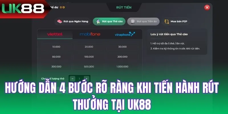 Hướng dẫn 4 bước rõ ràng khi tiến hành rút thưởng tại UK88